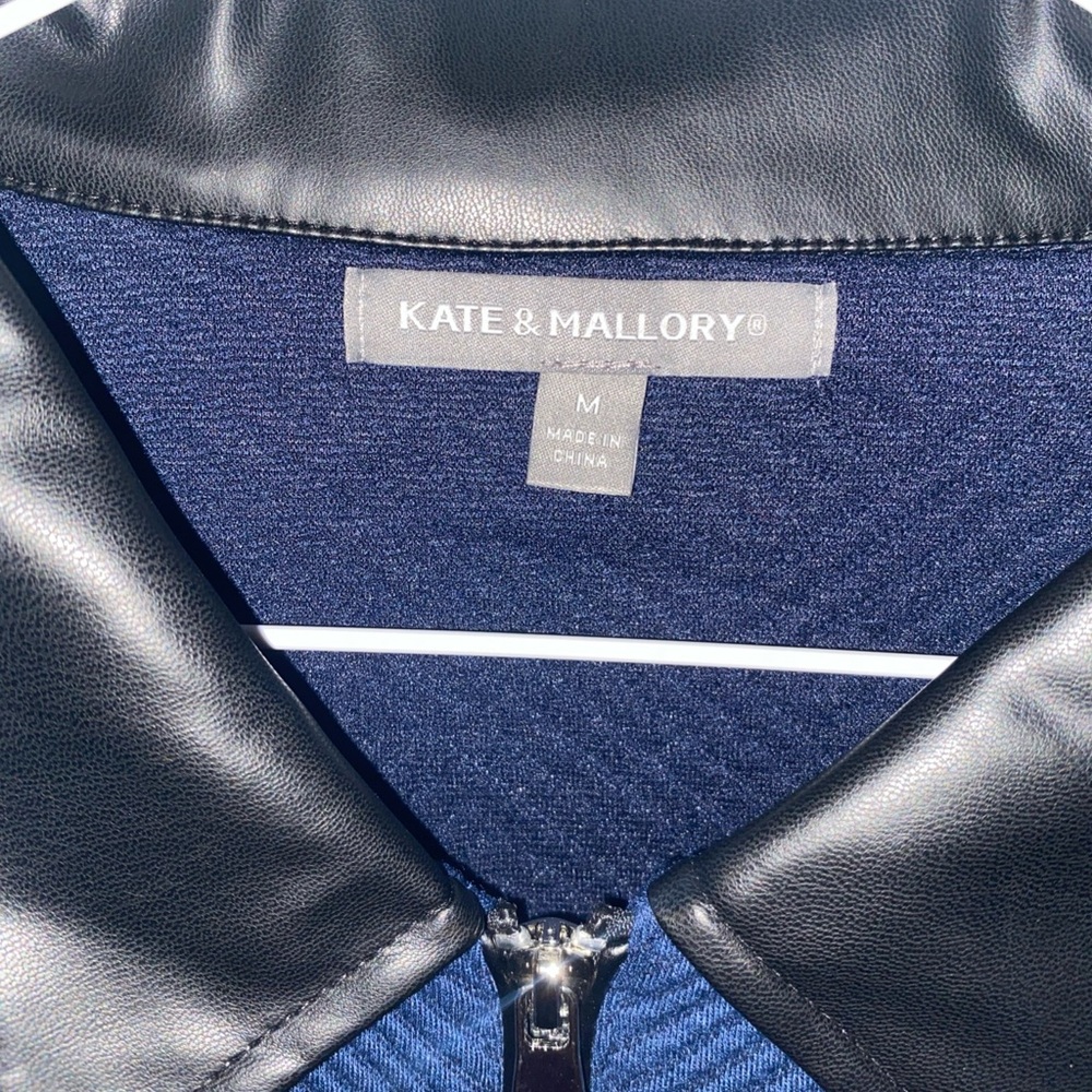 NEW Kate & Mallory Zip Jacket Vegan Leather Accents Blue Black M Office Casual - Picture 2 of 3